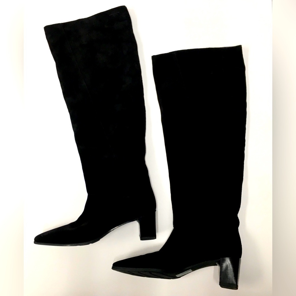 Vagabond Suede Leather Tall Boots 7/37 Black Knee High Soft Square Toe